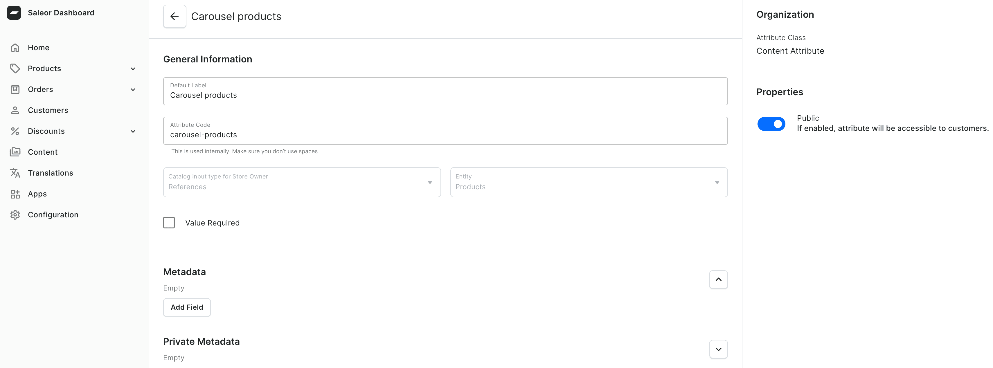 Carousel products attribute