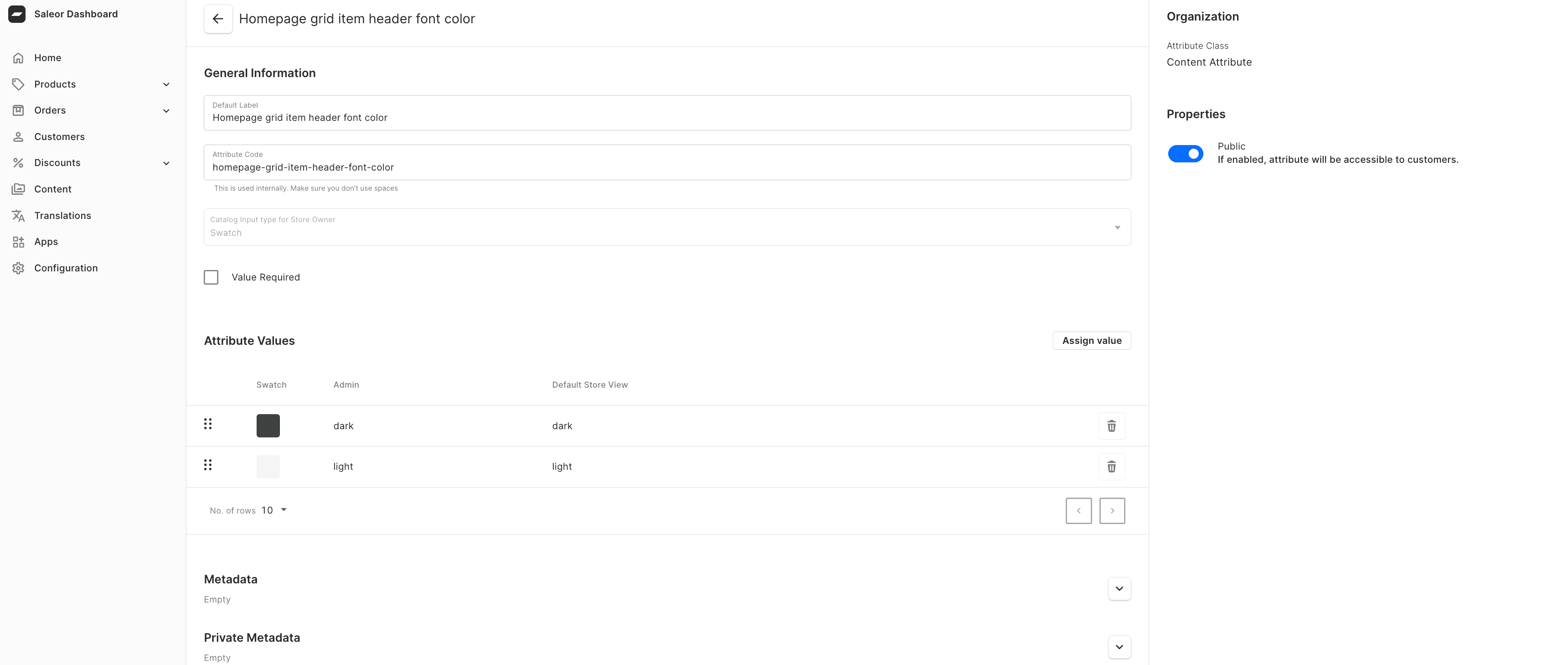 Grid item header font color attribute