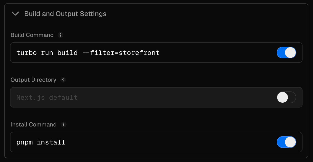 Build and Install commands on Vercel