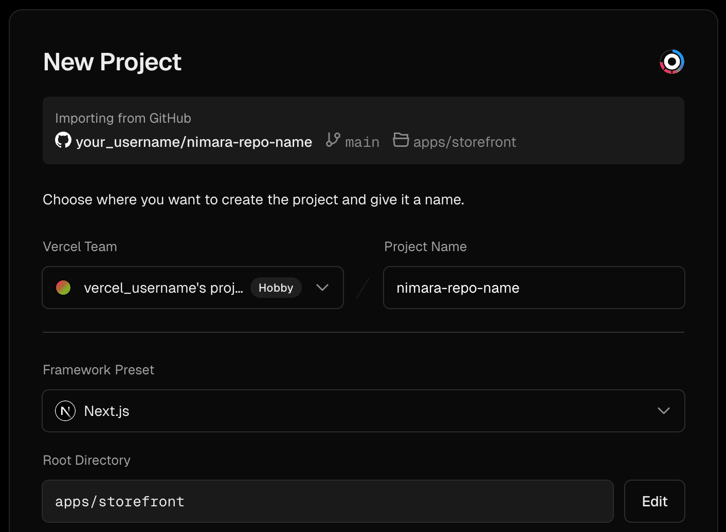 New Project on Vercel